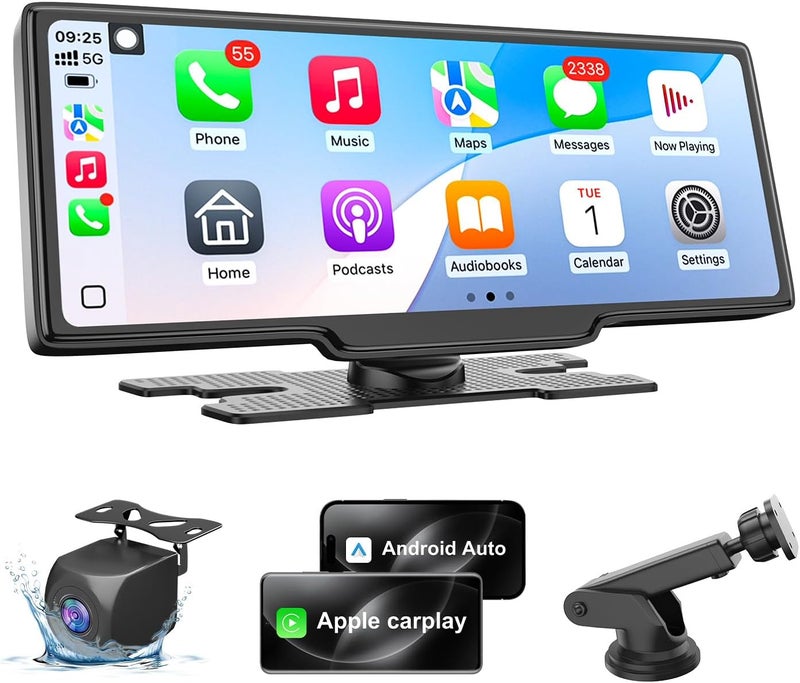 25HOURS HK5 Carplay Screen for Car, 10.26’’ HD Wireless Apple Carplay & Android Auto Touchscreen with Backup Camera, Car Play Screen iOS 26 Compatible, GPS Navigation/Mirror Link/Siri/FM (No Front Camera) - Image 1